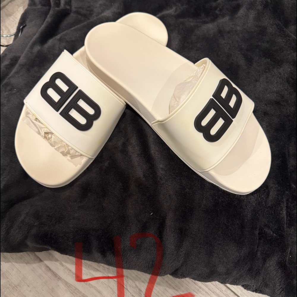 Balenciaga White Slide Sandals